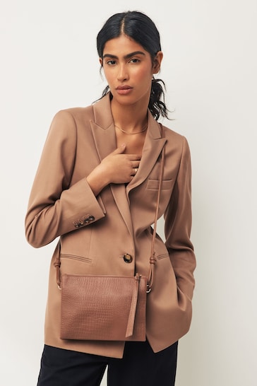 Tan Brown Leather Cross-Body Bag