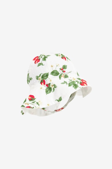 Red/White Srawberry Print Baby Wide Brim Bucket Hat (0mths-2yrs)