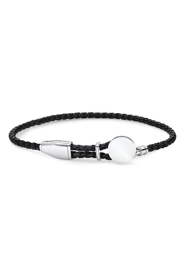 Thomas Sabo Black Adjustable Leather Silver Tone Iconic Design Bracelet