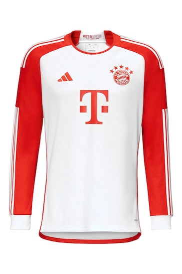 adidas White FC Bayern Home Long Sleeve Shirt 2023-24