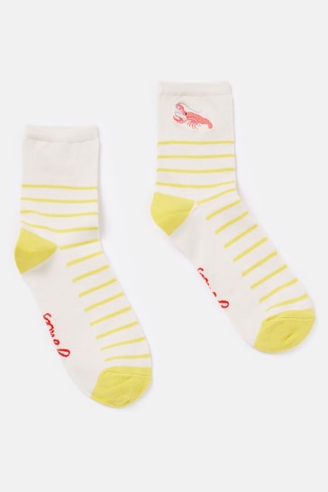 Joules Embroidered Yellow/White Ankle Socks