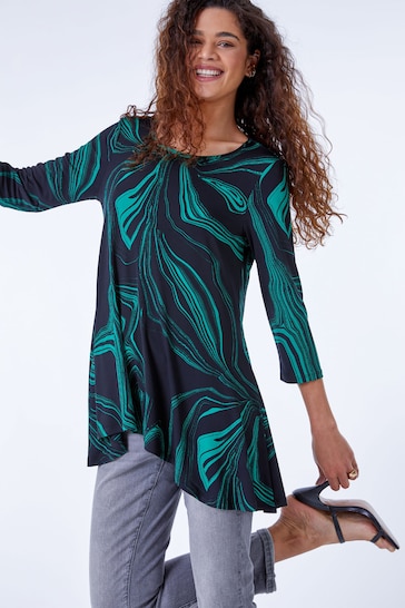 Roman Green Abstract Print Swing Stretch Top
