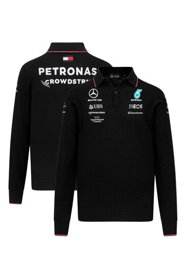 Fanatics Mercedes AMG Petronas F1 2023 Team Knitted Long Sleeve Black Polo Shirt