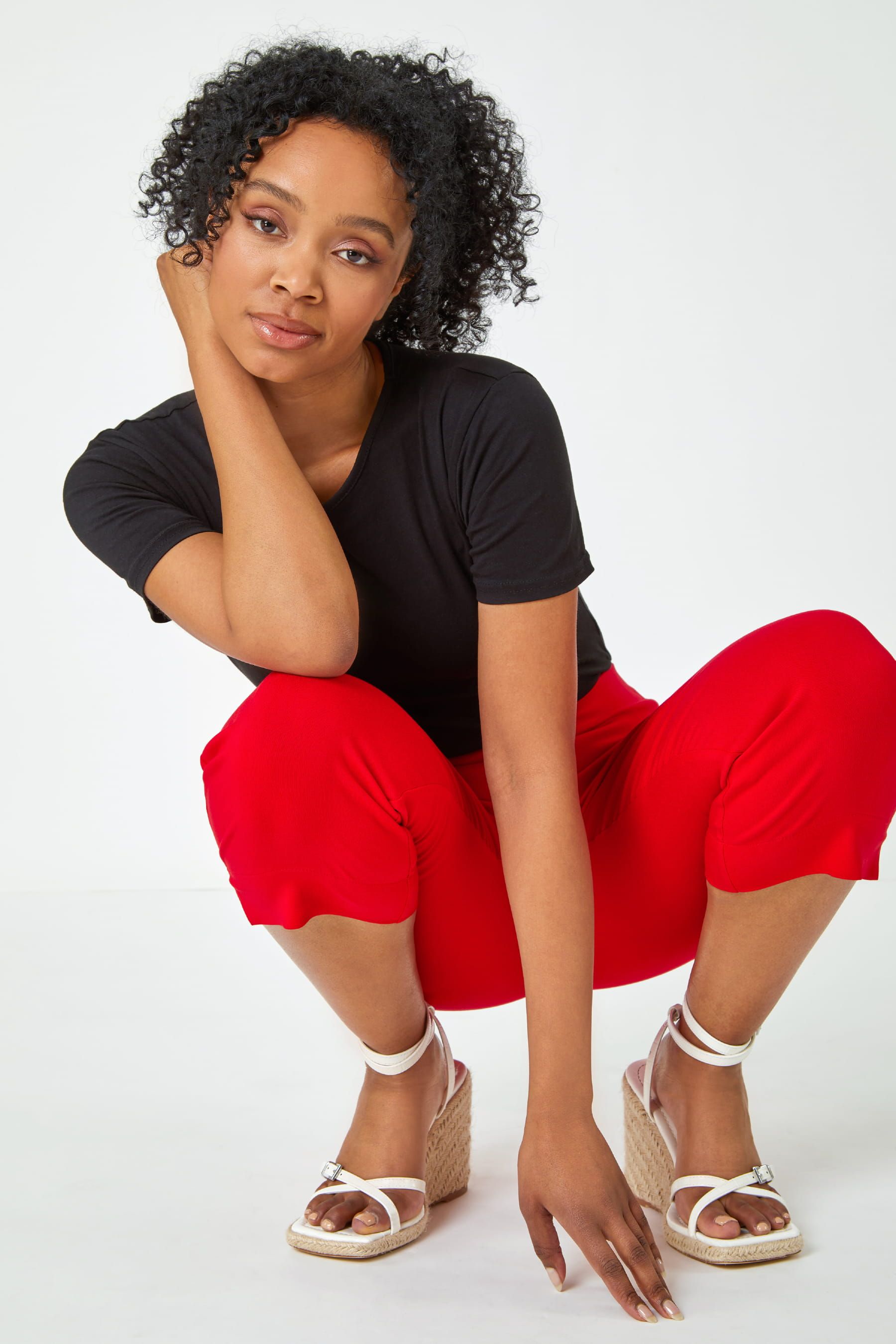 Red cropped trousers uk hotsell