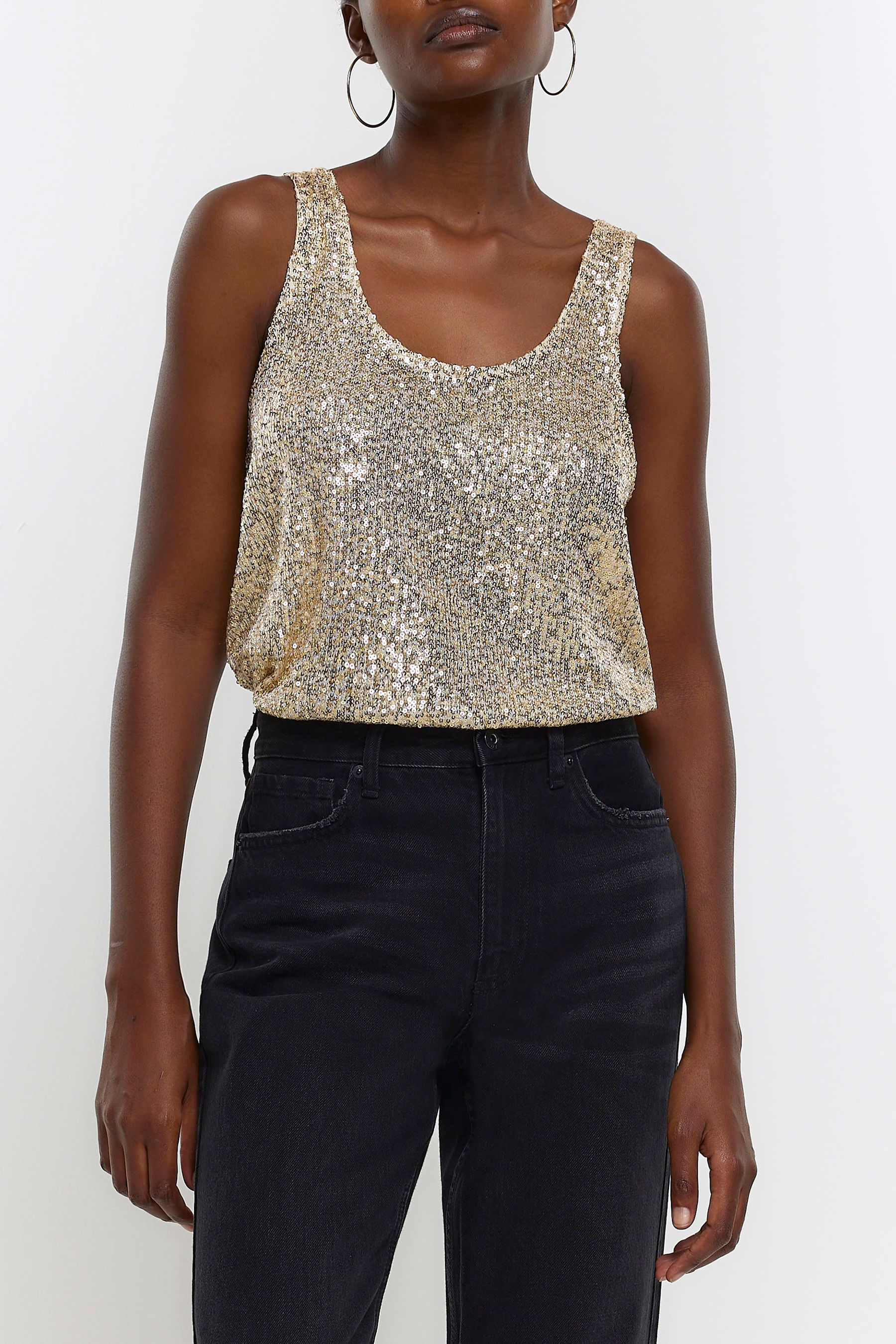 River island gold sequin hot sale top