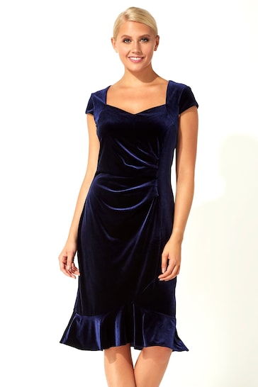 Roman Blue Velvet Sweetheart Flute Hem Dress