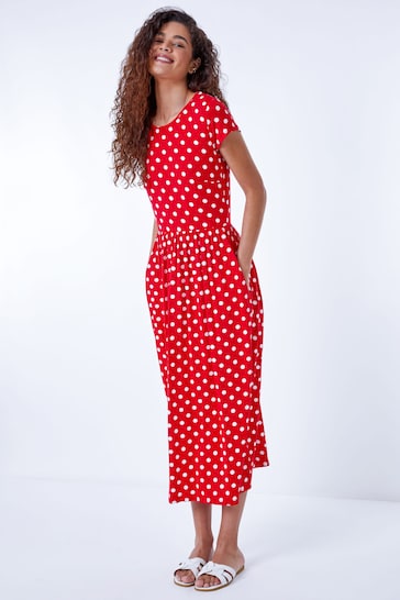 Roman Red Stretch Jersey Spot Maxi Dress