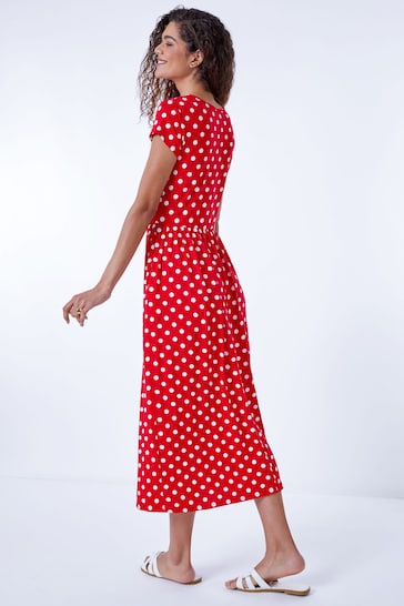 Roman Red Stretch Jersey Spot Maxi Dress