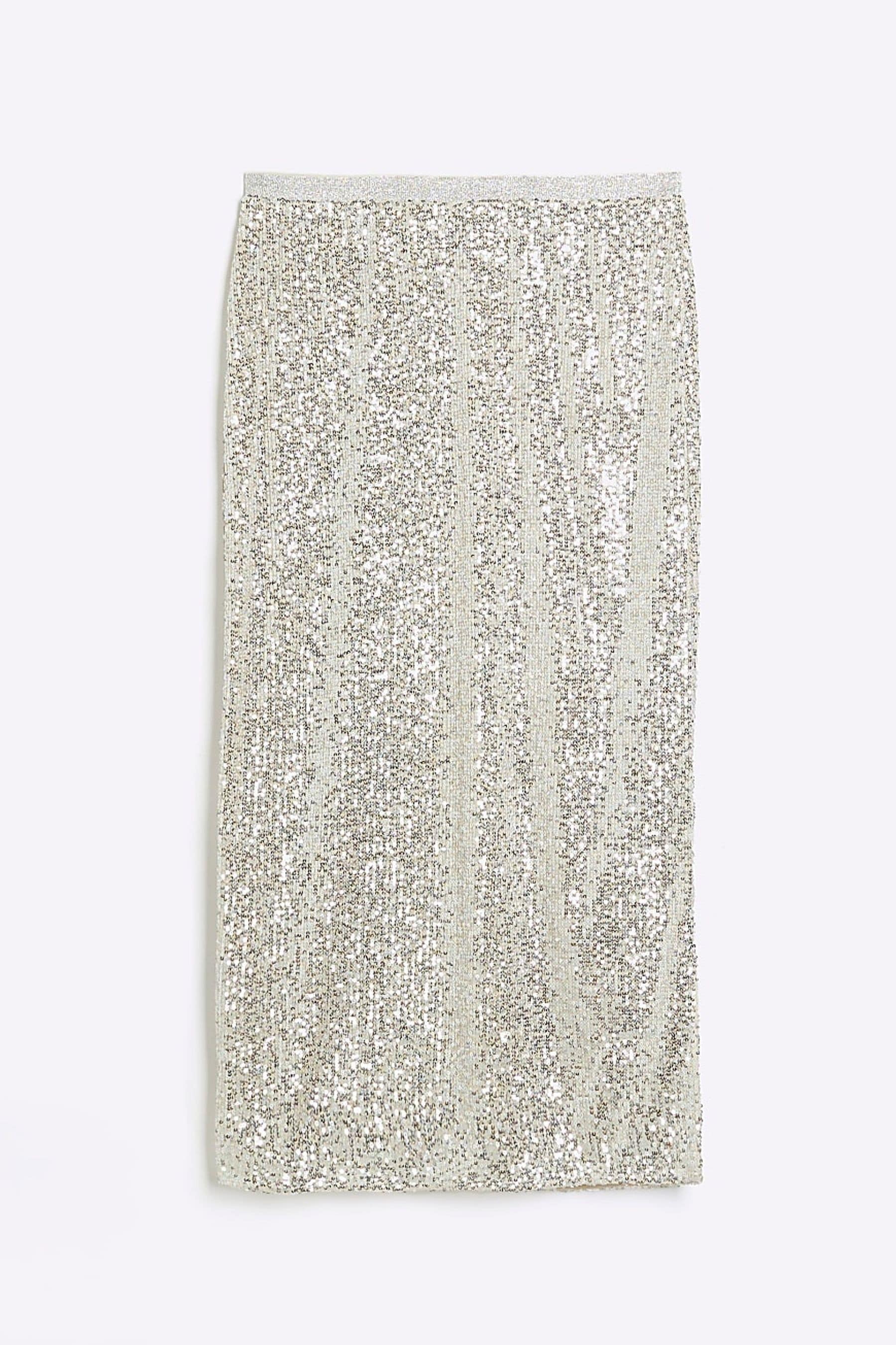 Silver sequin midi skirt river island discount