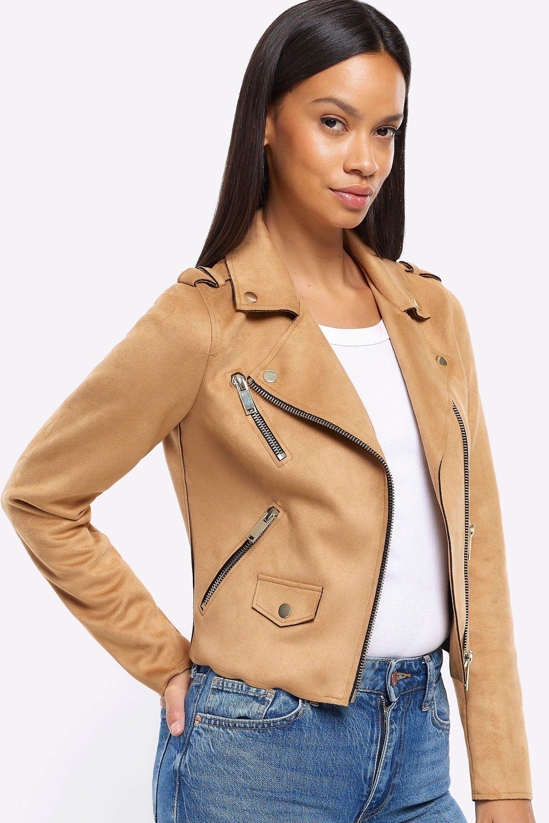Suede biker online jacket river island