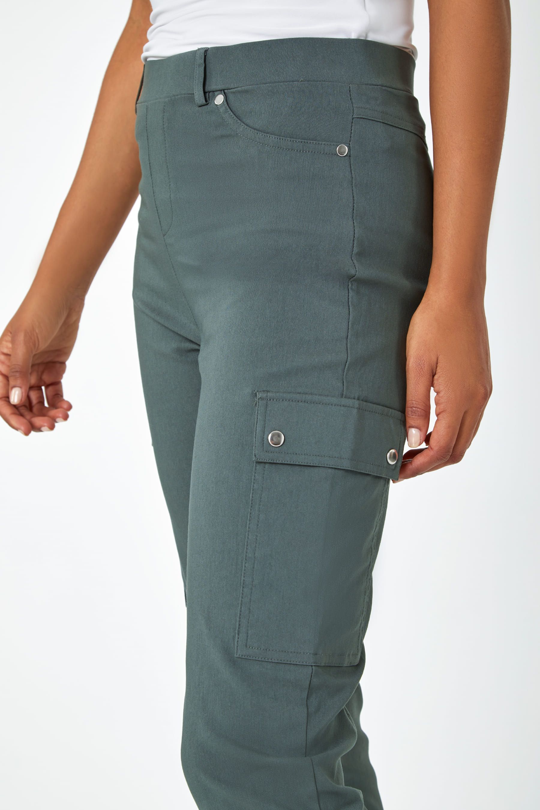 Roman Grey Turn Up Stretch Cargo Trousers