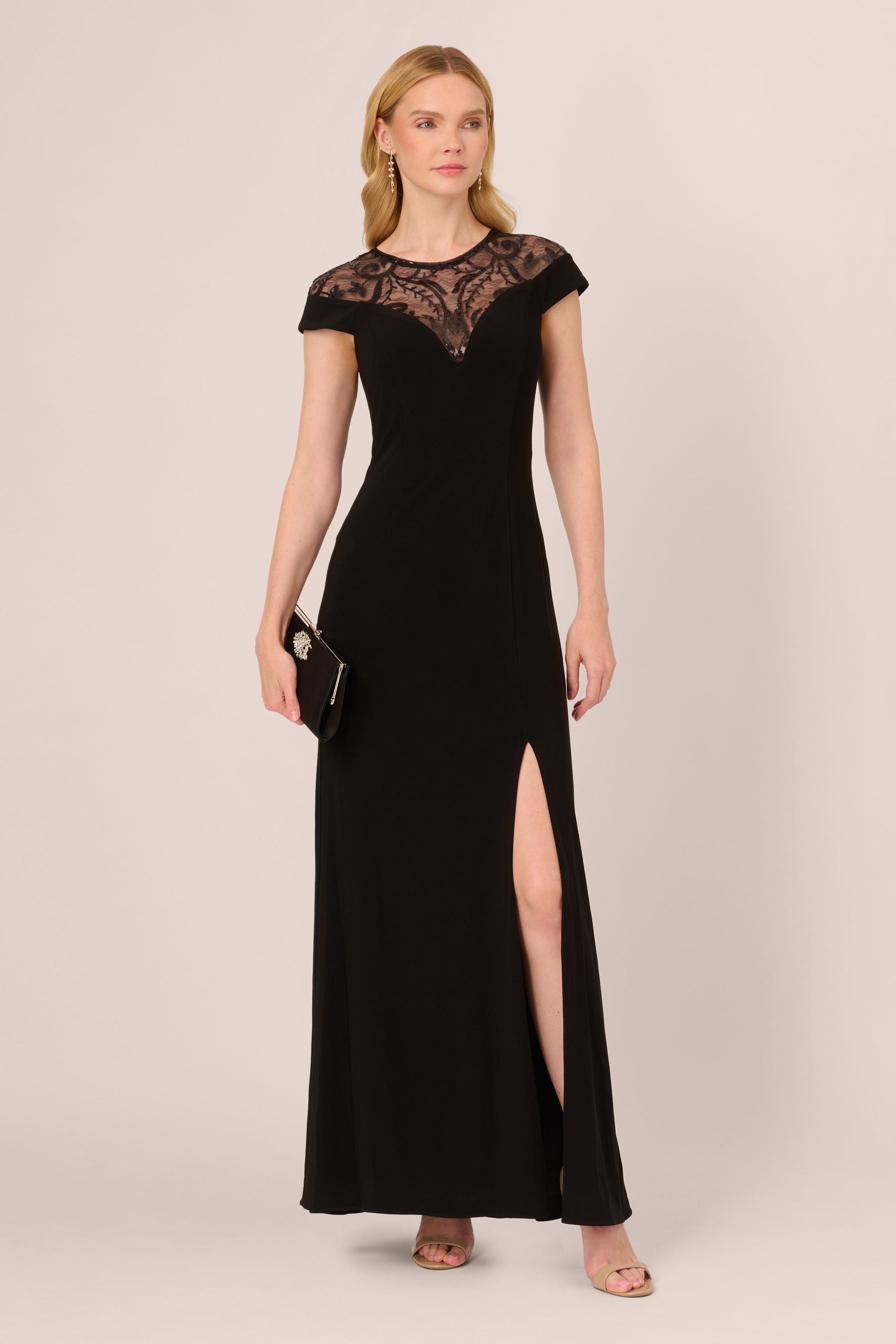 Adrianna papell top belted lace gown