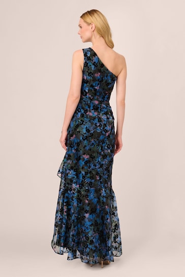 Adrianna Papell Print Flocked Organza Black Gown