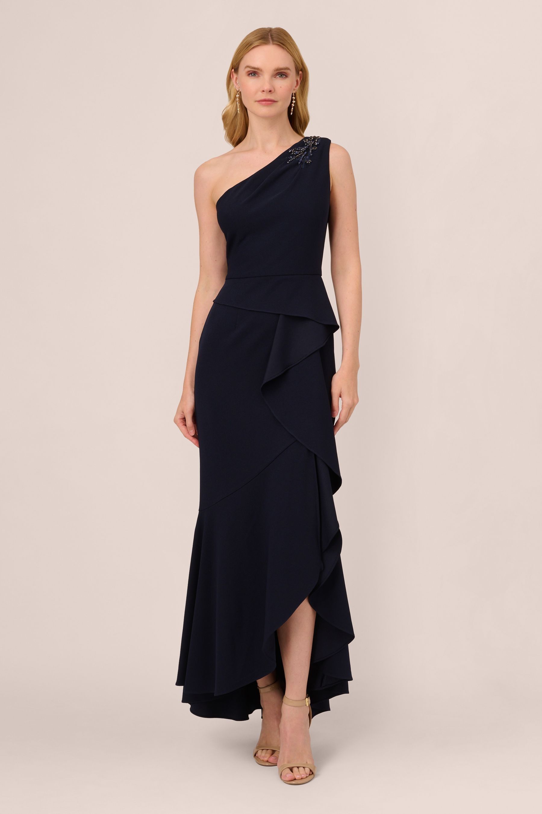 Adrianna papell one sale shoulder crepe gown