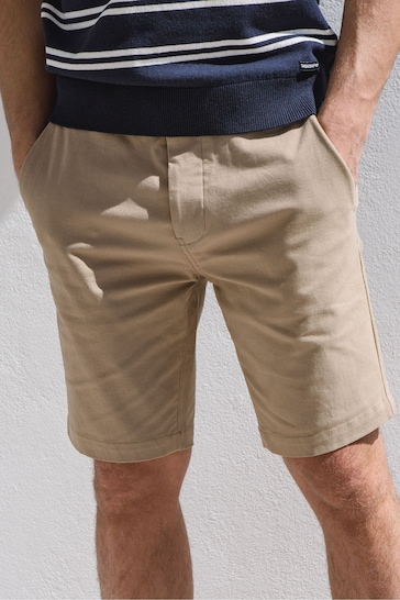 Threadbare Natural Cotton Stretch Turn-Up Chino Shorts with Woven Belt