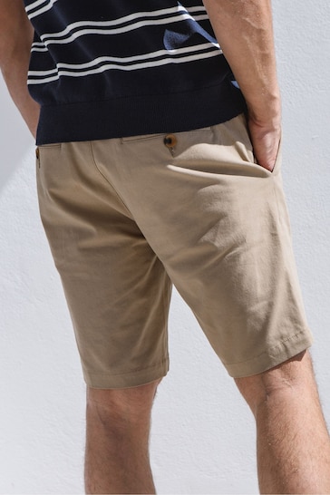 Threadbare Natural Cotton Stretch Turn-Up Chino Shorts with Woven Belt