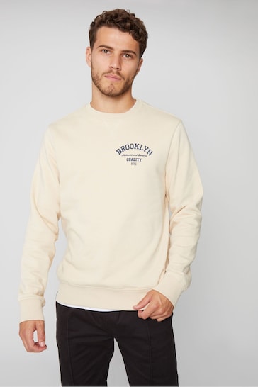 Threadbare Cream Boston Graphic Crew Neck Sweatshirt