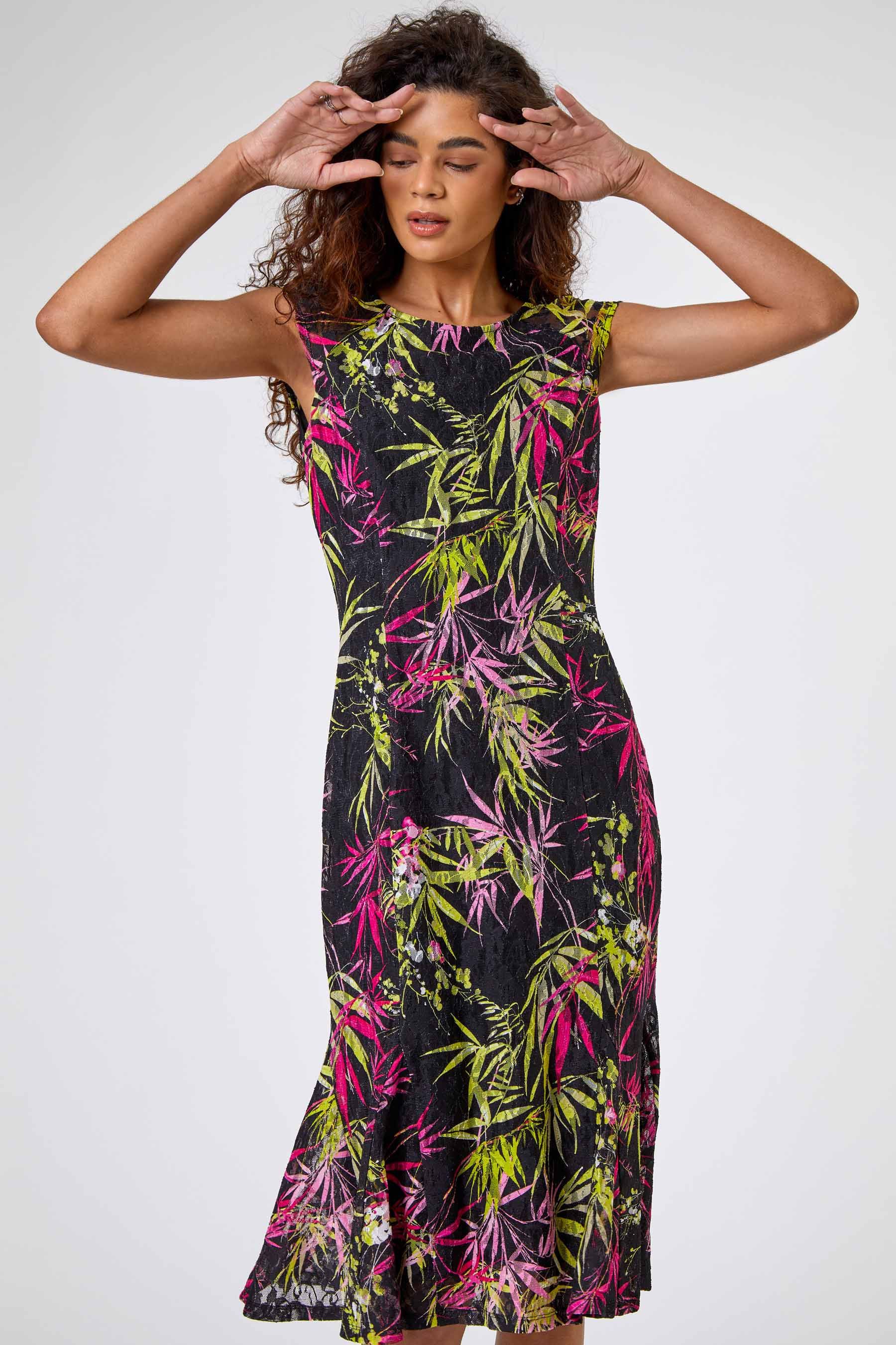 Black tropical print dress cheap