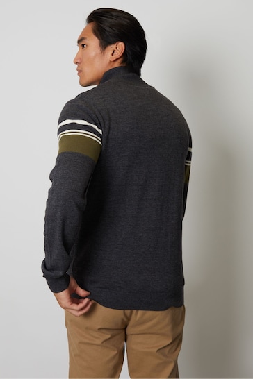 Threadbare Grey Stripe Quarter Zip Knitted Jumper