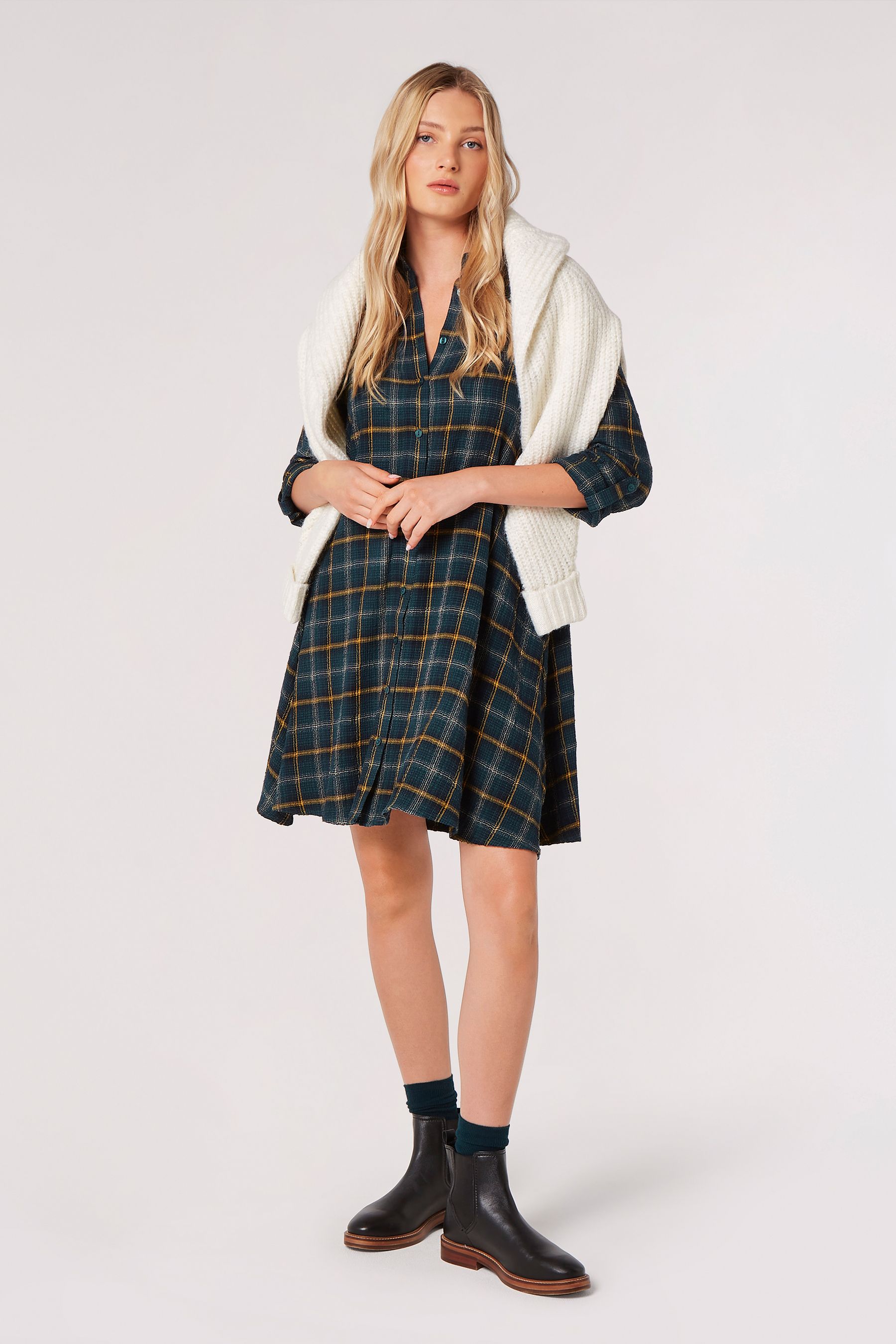 Buy Apricot Green Woven Check Shirt Dress from the Next UK online shop