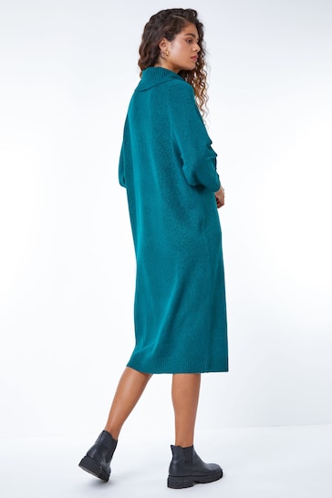 Roman Blue Roll Neck Knitted Midi Dress