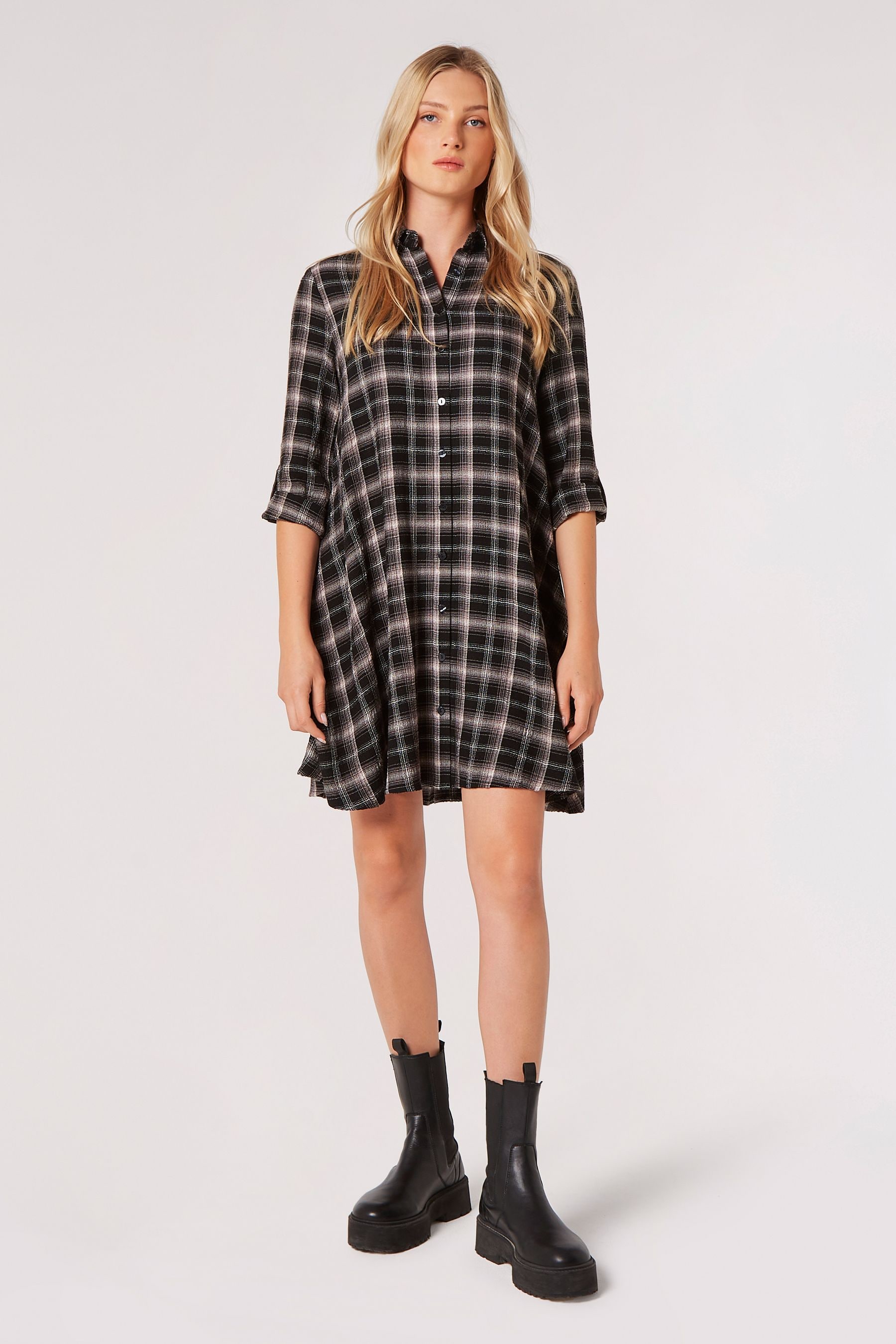 Black and white hotsell check shirt dress
