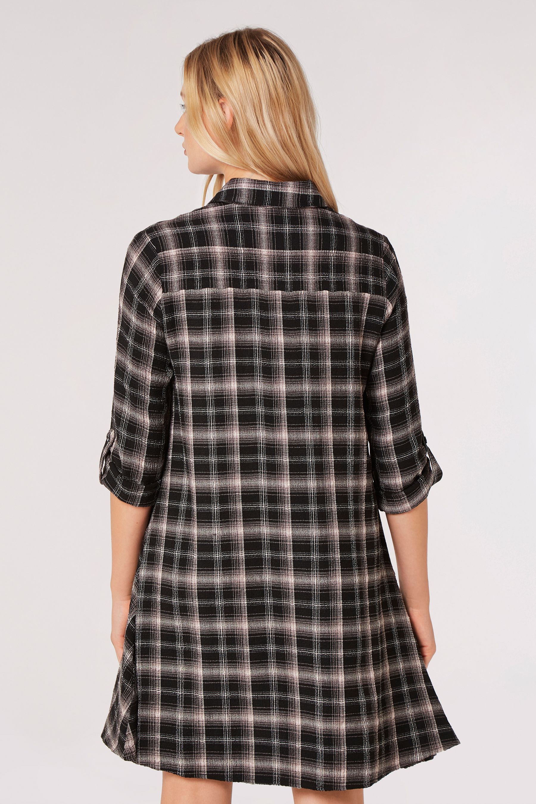 Apricot Black Woven Check Shirt Dress