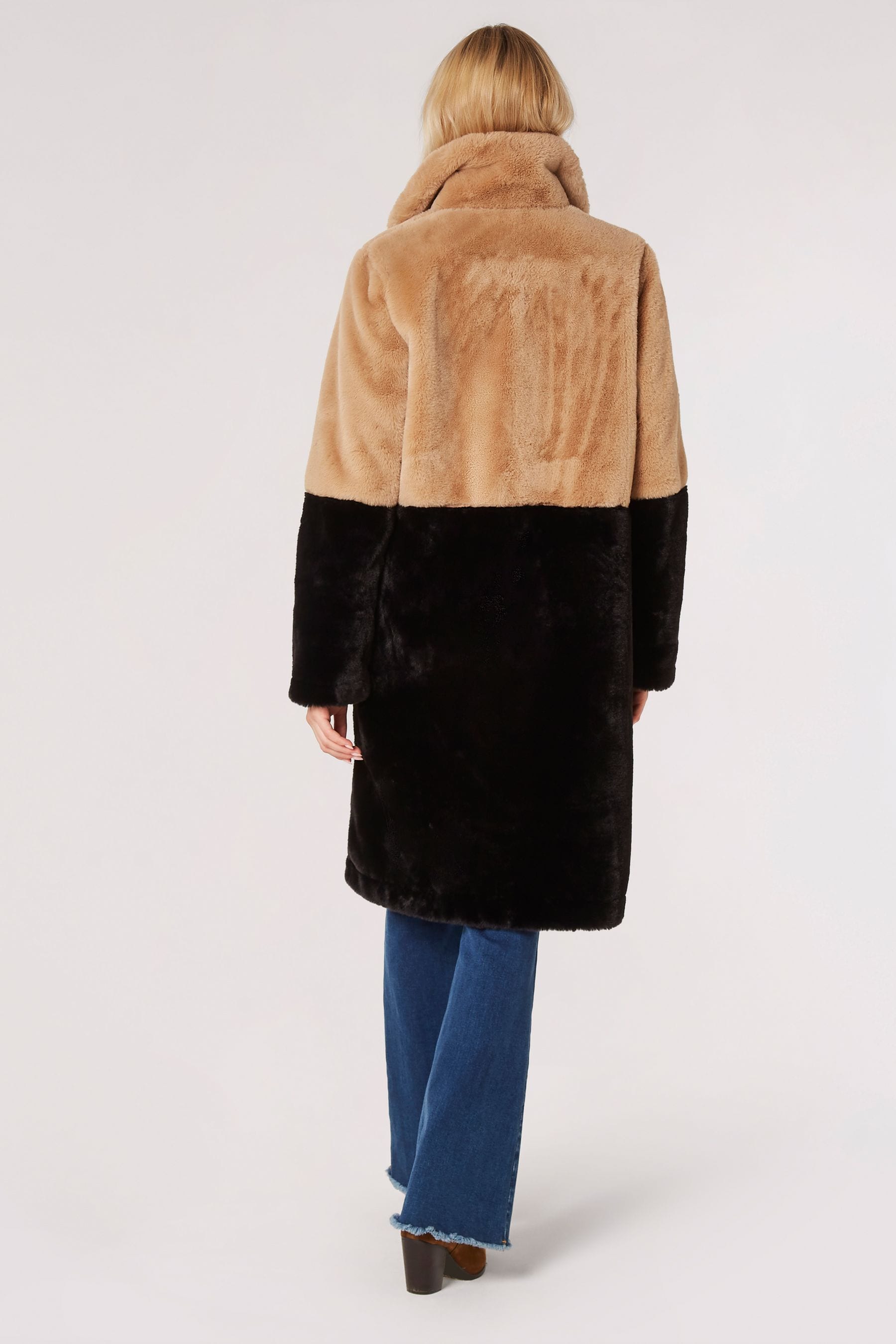 Apricot Brown Two Tone Reversible Suede Faux Fur Coat