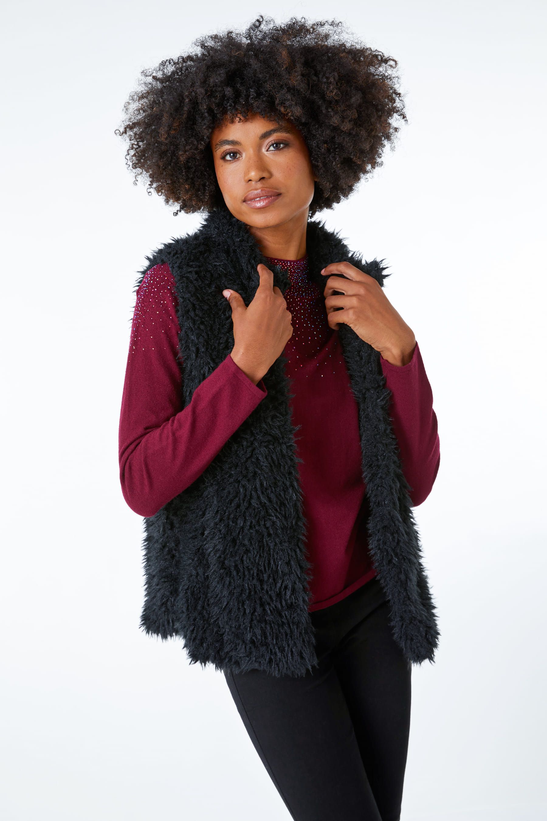 Buy Roman Black Faux Fur Fluffy Gilet from the Next UK online shop