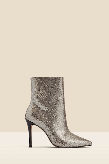 Sosandar Gold Glitter Pointed Toe Ankle Boots