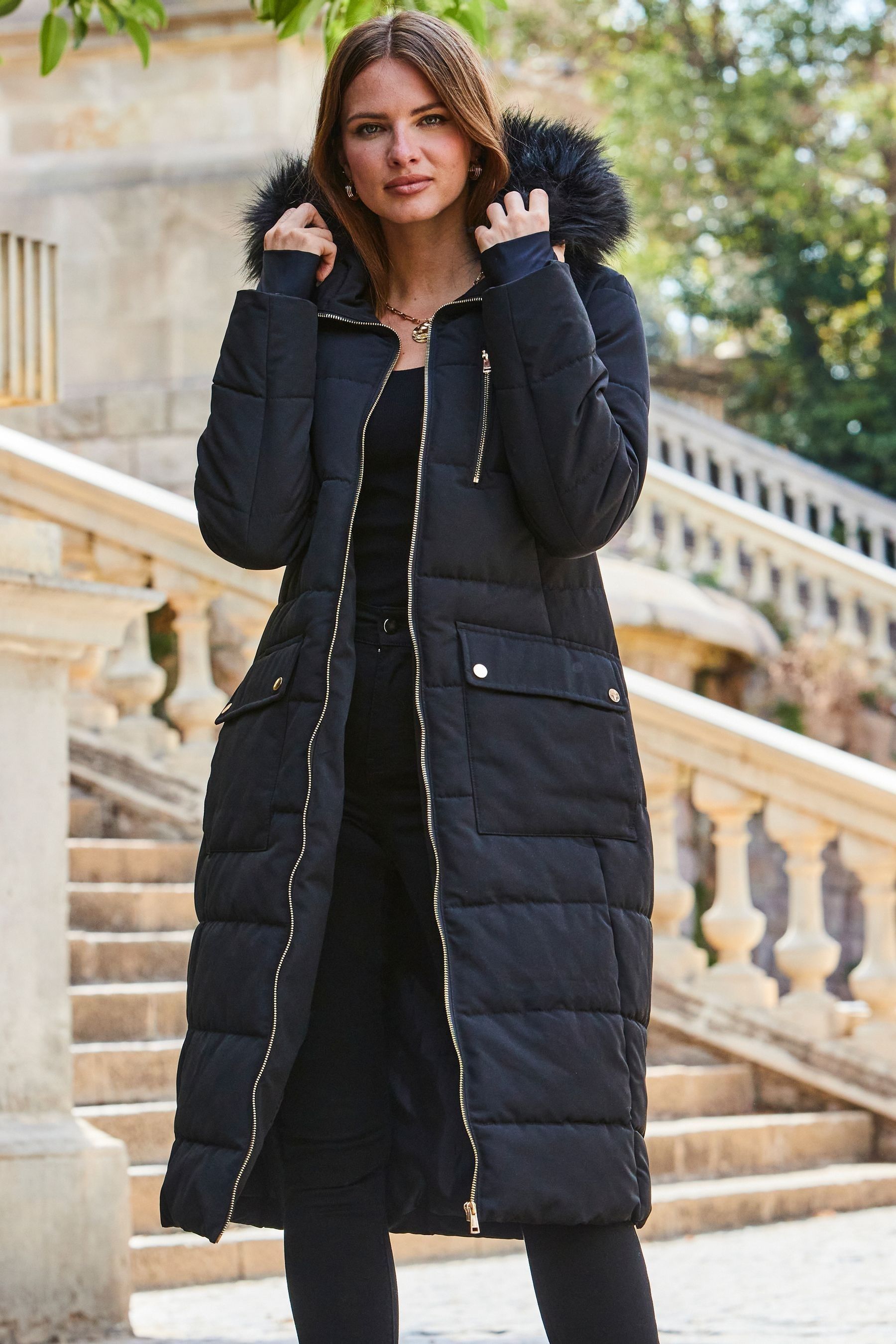 Black longline padded jacket online