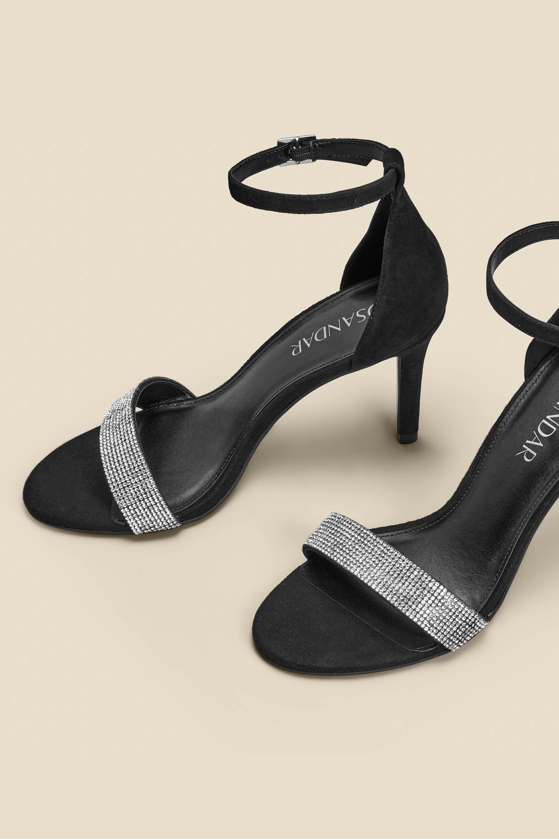 Buy Sosandar Black Suede Diamante Strap Barely There High Heel