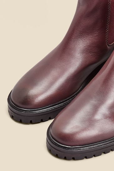 Sosandar Red Chunky Sole Leather Chelsea Boots