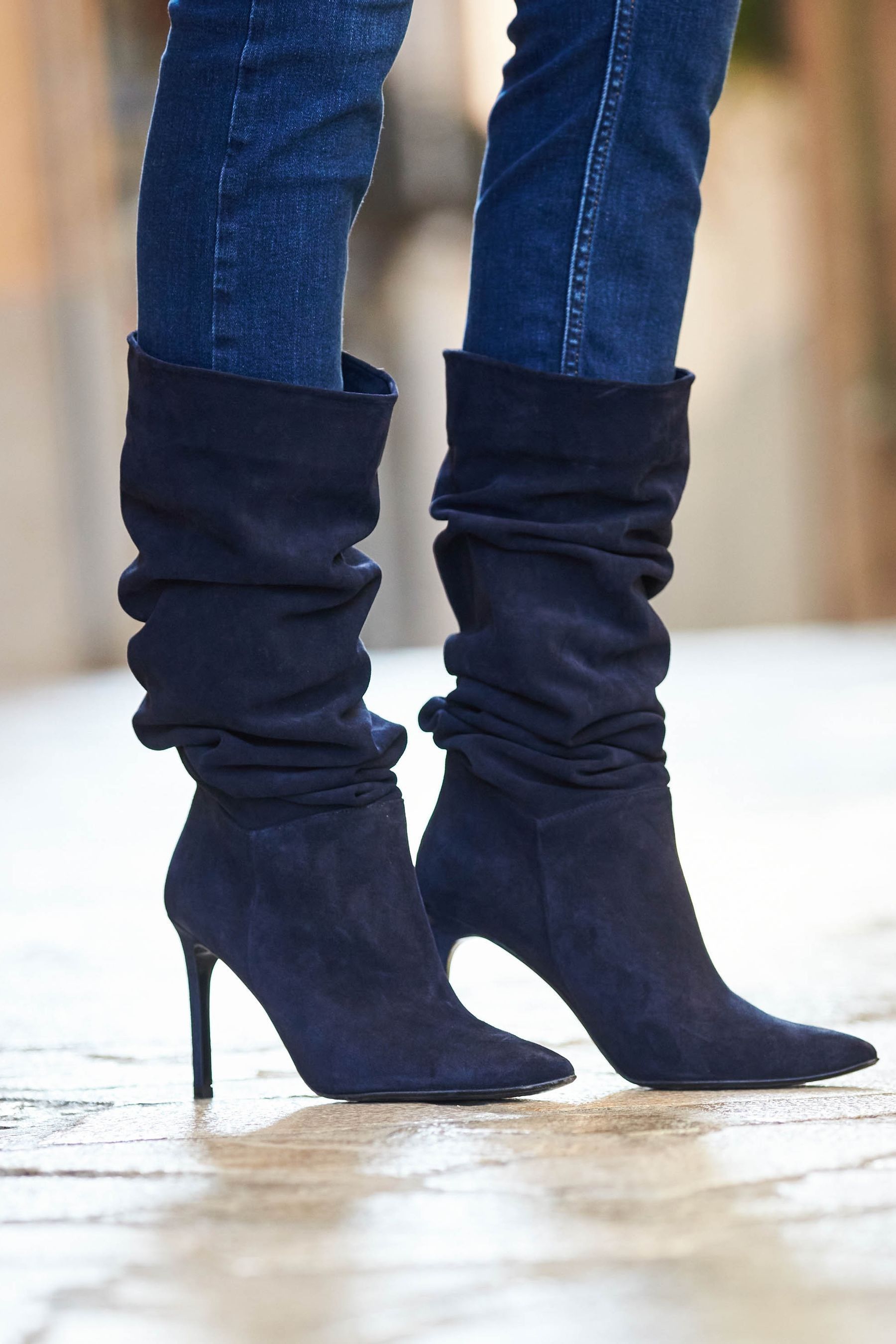 Navy blue cheap slouch boots
