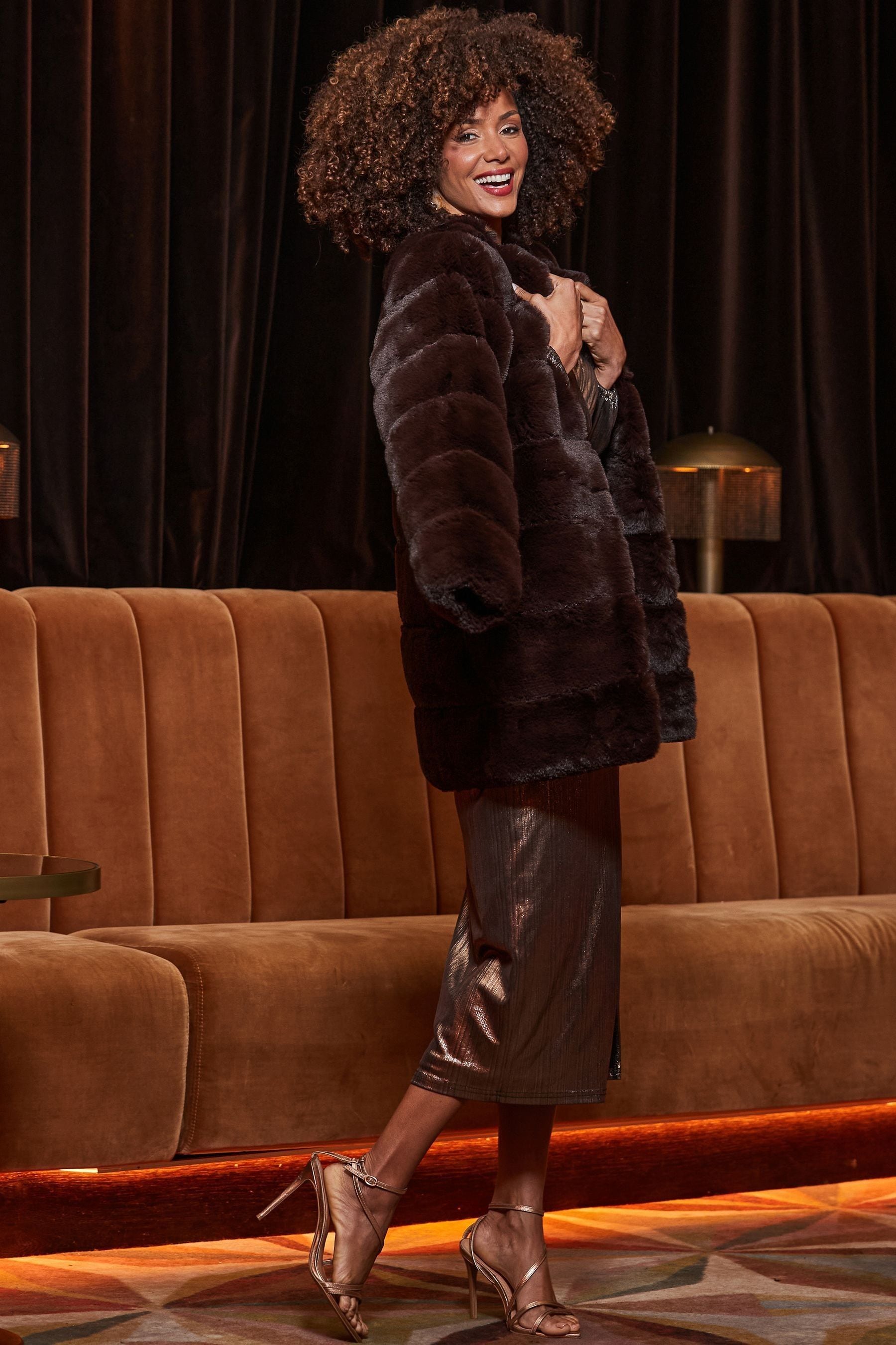 Sosandar Brown Faux Fur Coat