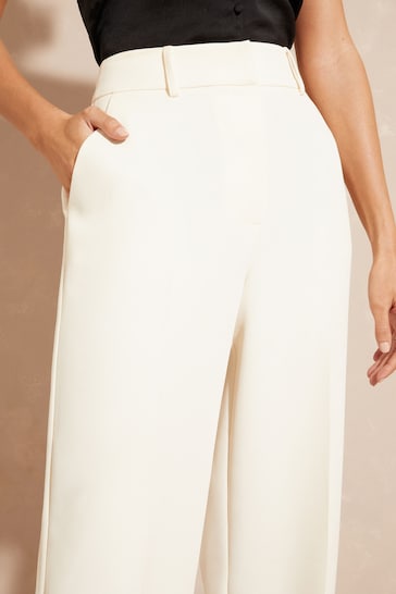 Love & Roses Ivory White Petite High Waist Wide Leg Tailored Trousers