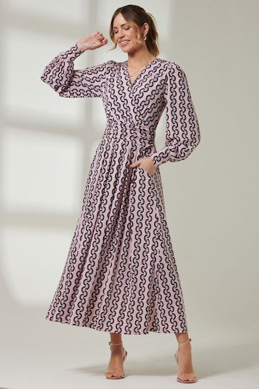 Jolie Moi Pink Renea Long Sleeve Maxi Dress
