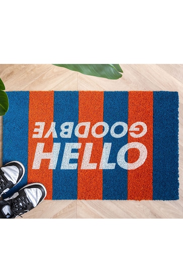 pt, Blue/Orange Hello Goodbye Striped Doormat