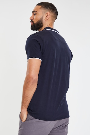 Threadbare Navy Open Collar Pique Polo Shirt