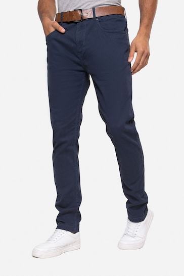 Threadbare Blue Belted Stretch Chino Trousers