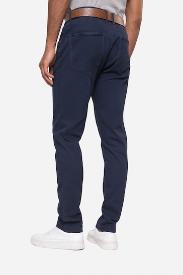 Threadbare Blue Belted Stretch Chino Trousers