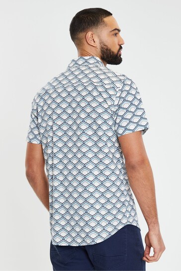 Threadbare White Short Sleeve Pineapple Print Cotton Shirt