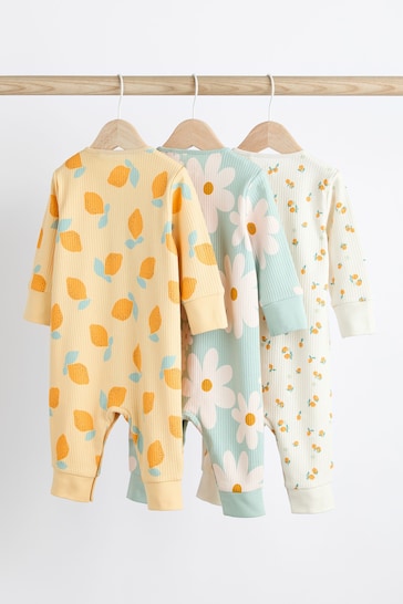 Yellow Baby Printed Footless Sleepsuits 3 Pack (0mths-3yrs)