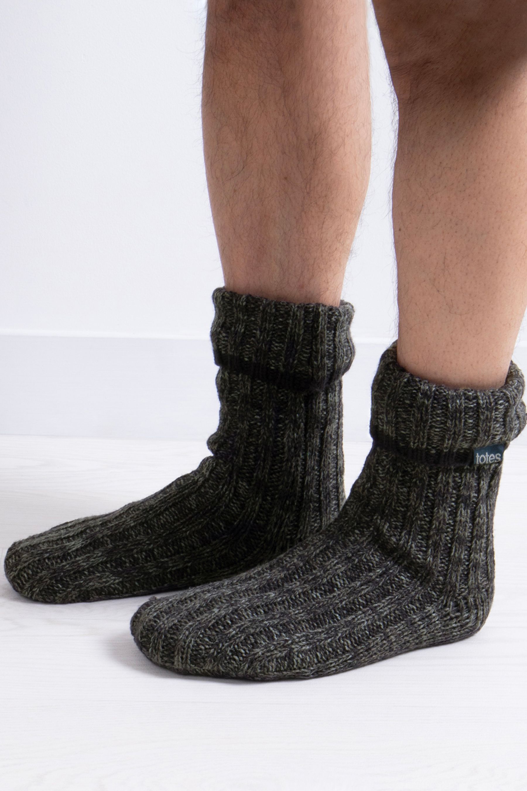 Totes Grey Mens Toasties Recycled Chunky Slipper Socks