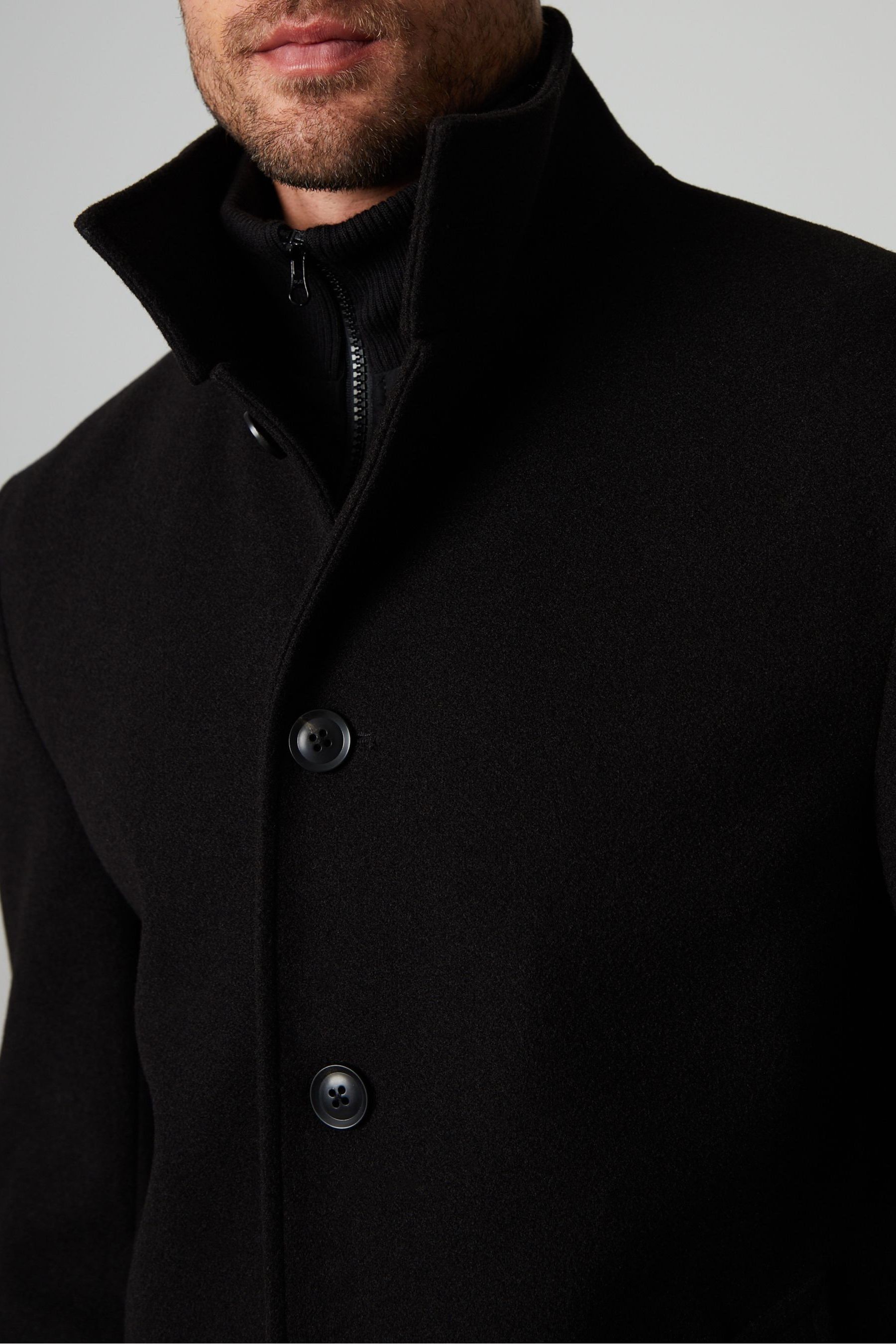 Buy Threadbare Black Luxe Funnel Neck Coat with Mock Layer from the Next UK online shop
