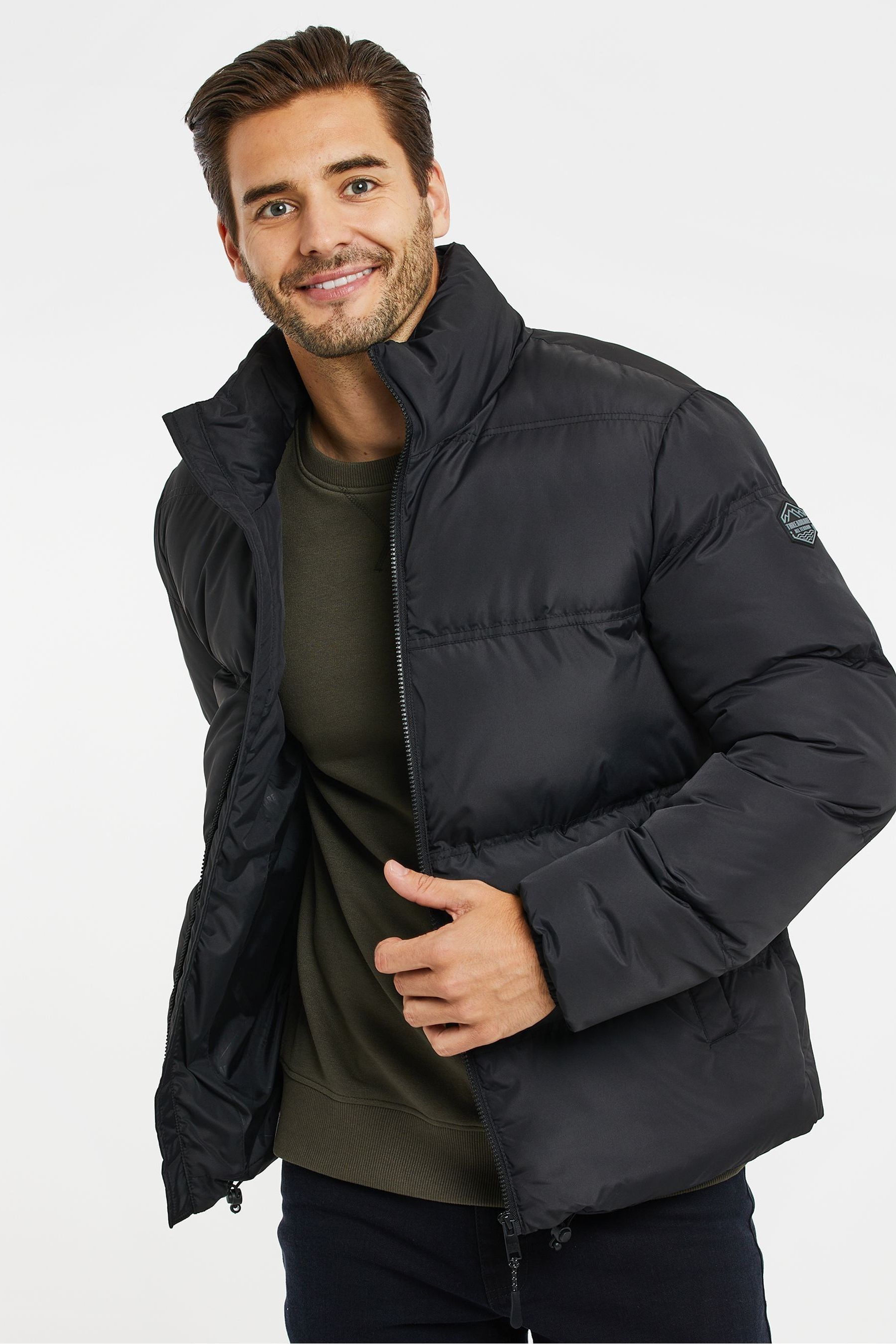 Black funnel neck puffer jacket cheap