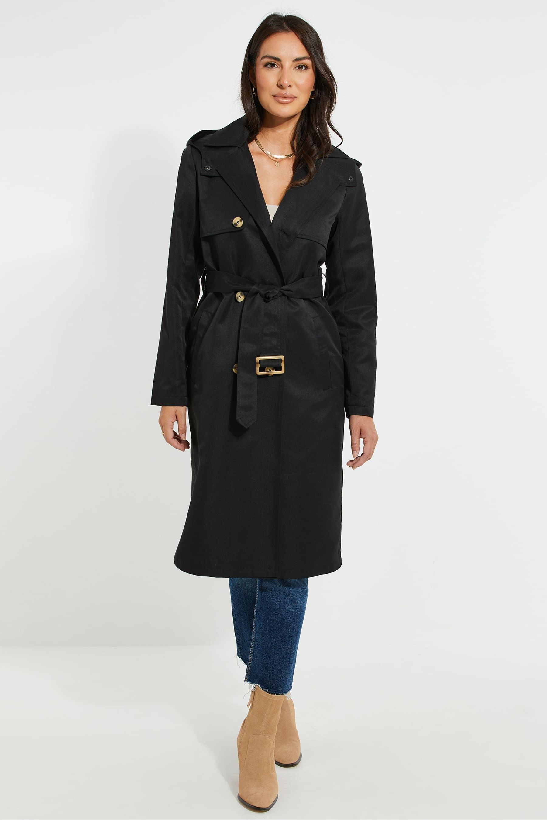 Buy Threadbare Black Ladies Hooded Belted Trench Coat from the Next UK online shop