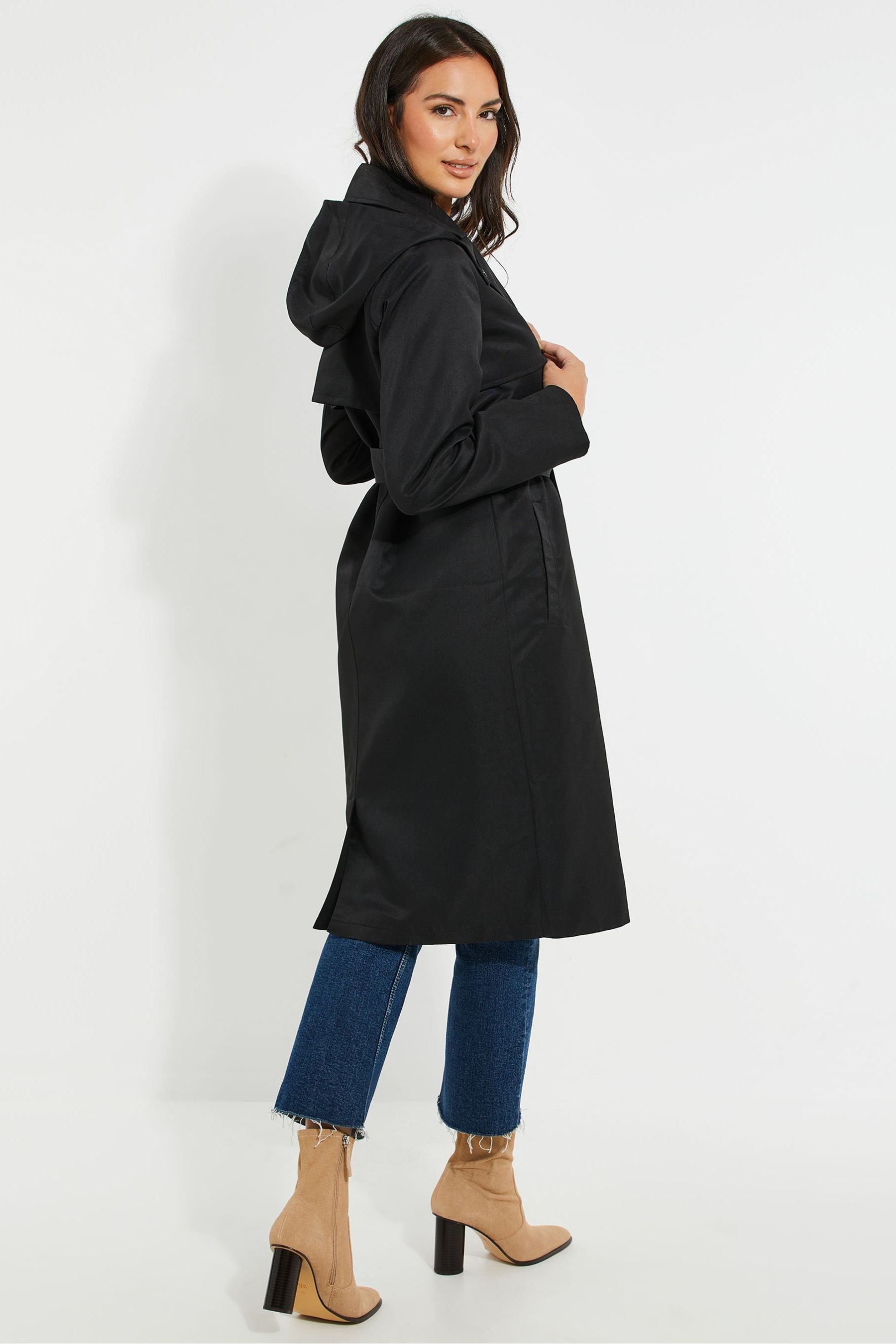 Belted raincoat with hood on sale