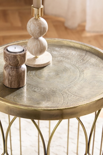 Brass Metal Patterned Side Table
