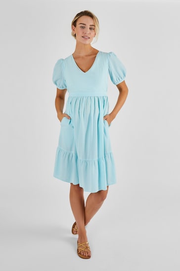 JoJo Maman Bébé Turquoise Stripe Maternity & Nursing Dress